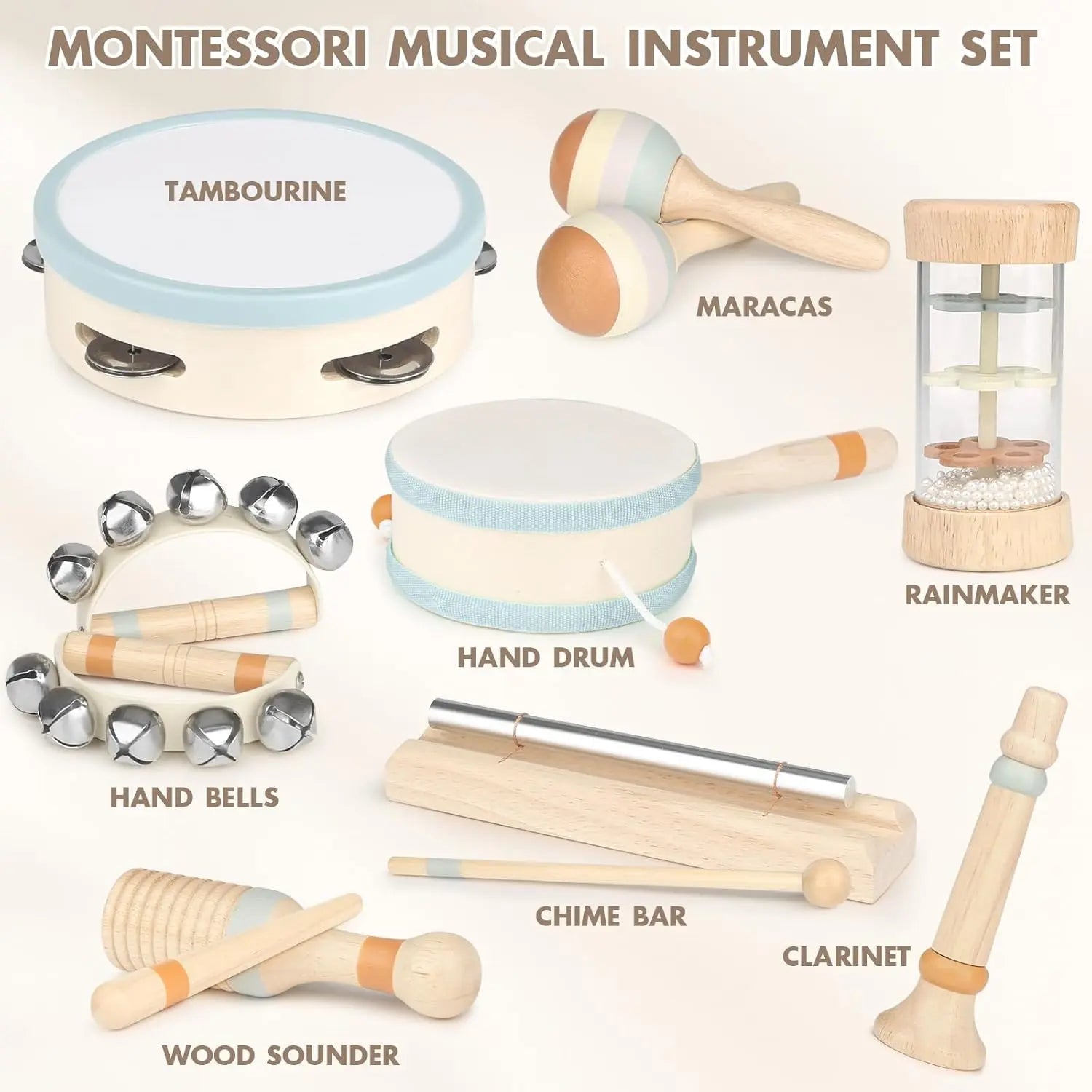 Drums & Bells - Wooden Montessori Instruments for 18M -4YS