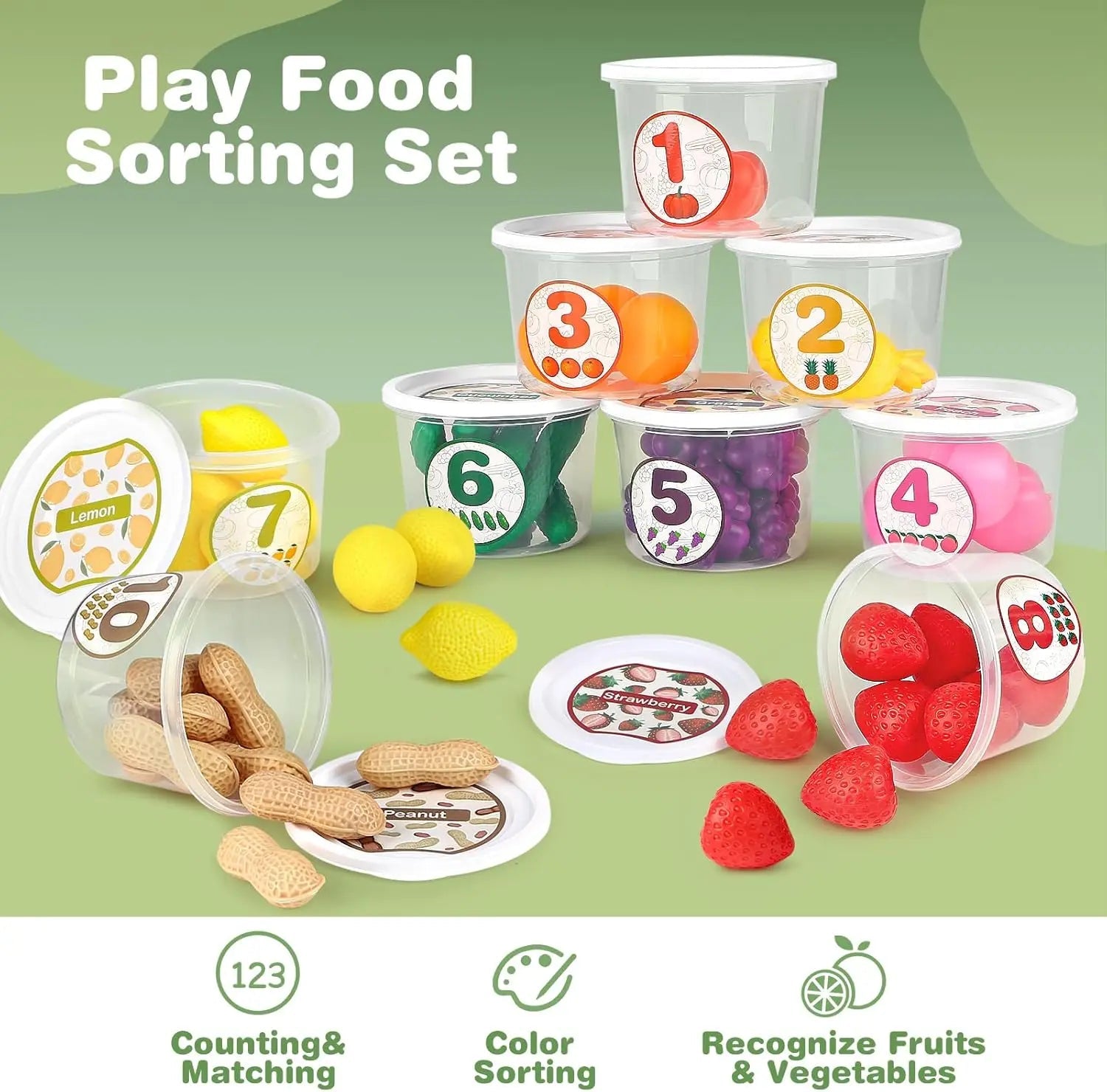 Color Sorting Toys with Play Food for Toddlers