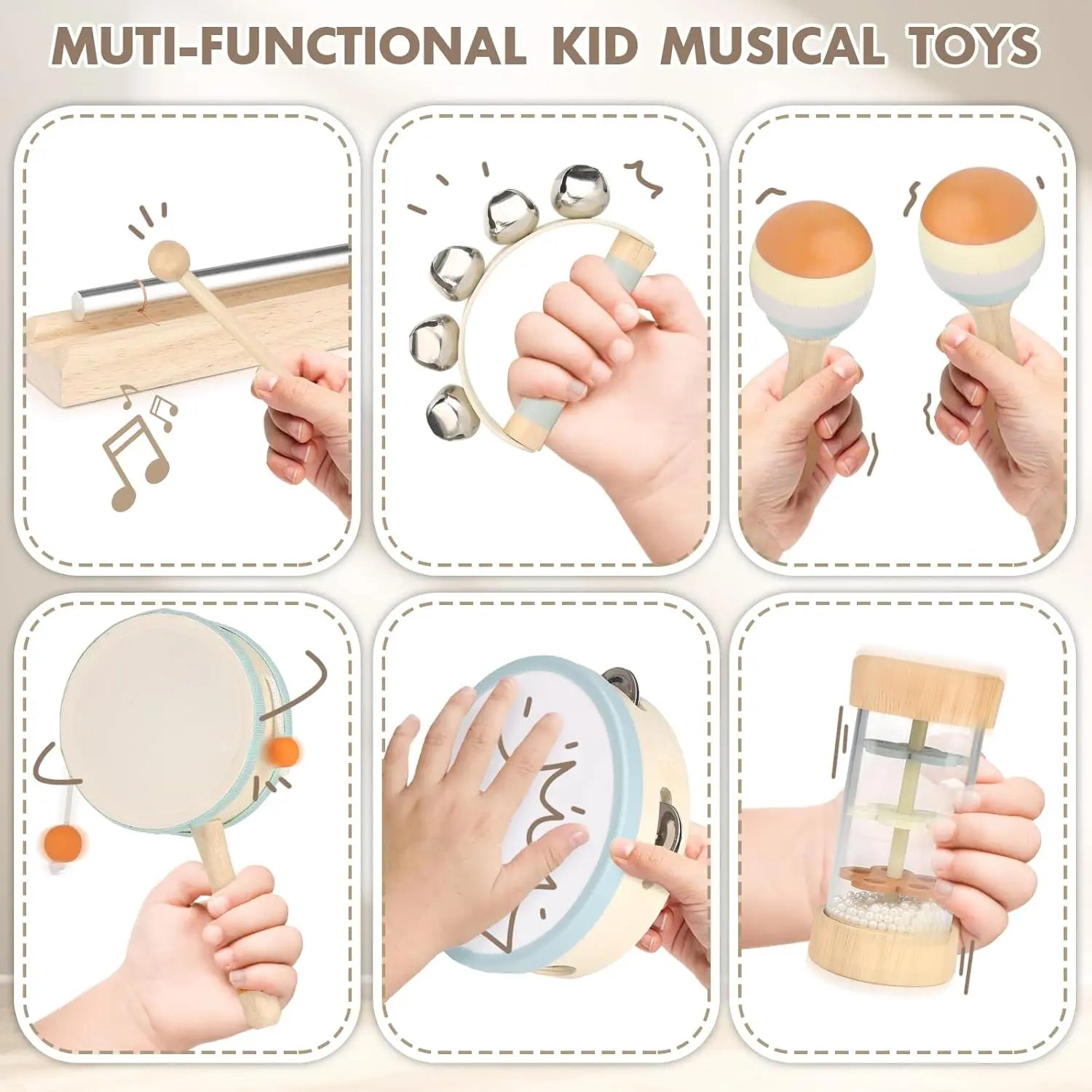 Drums & Bells - Wooden Montessori Instruments for 18M -4YS