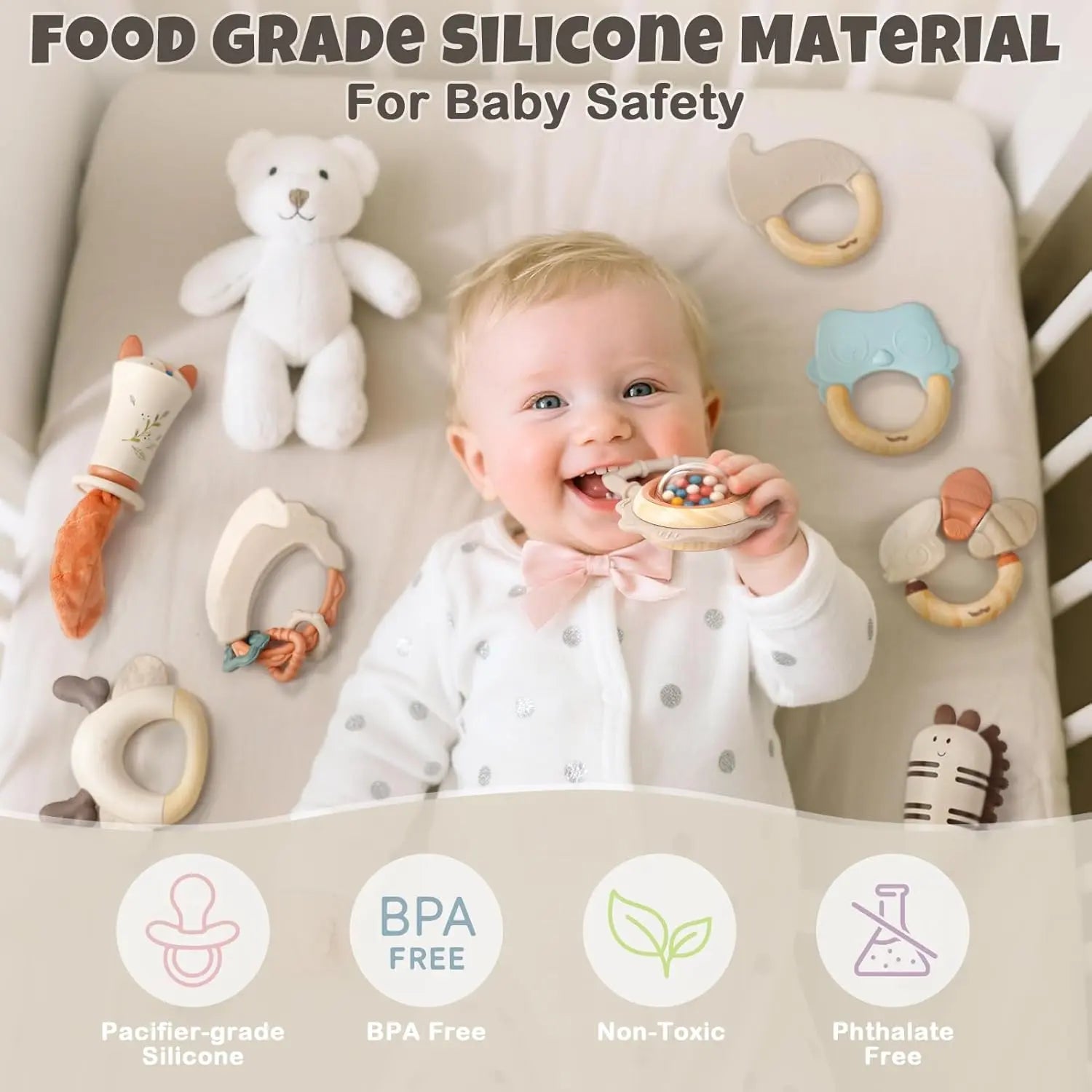 Baby Rattles Teething Toys with Soft Textures