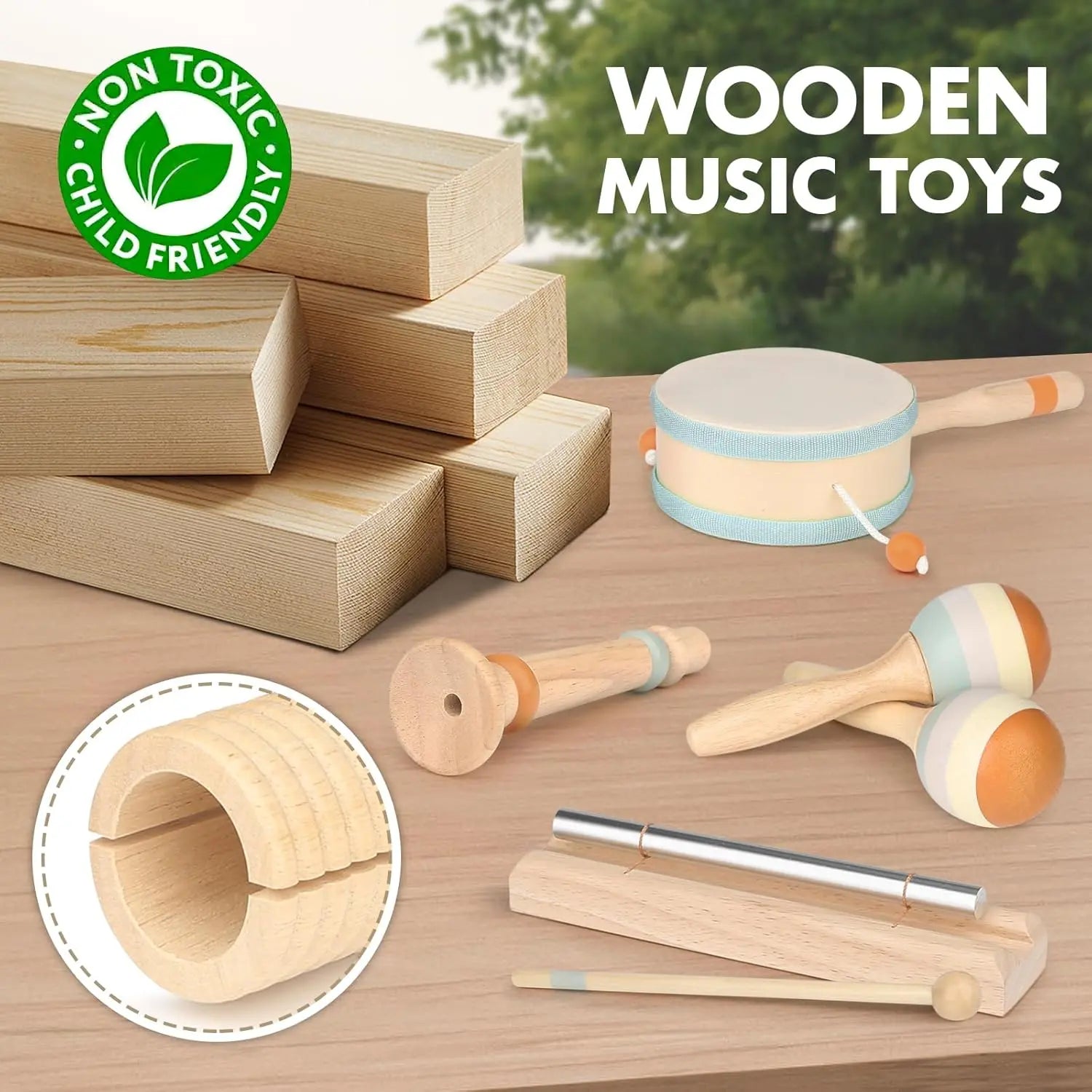 Drums & Bells - Wooden Montessori Instruments for 18M -4YS