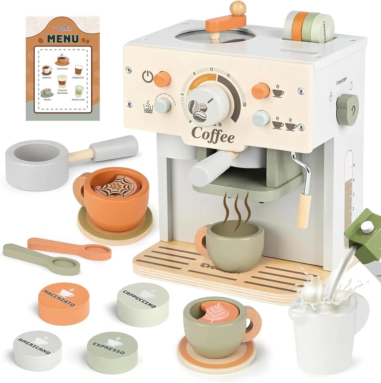 Wooden Toy Coffee Maker Playset for Kids