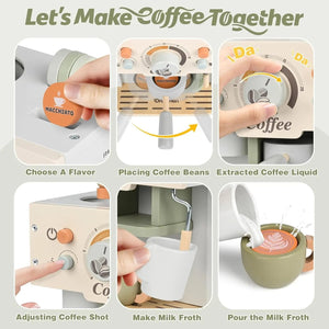 Wooden Toy Coffee Maker Playset for Kids