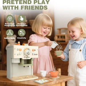 Wooden Toy Coffee Maker Playset for Kids