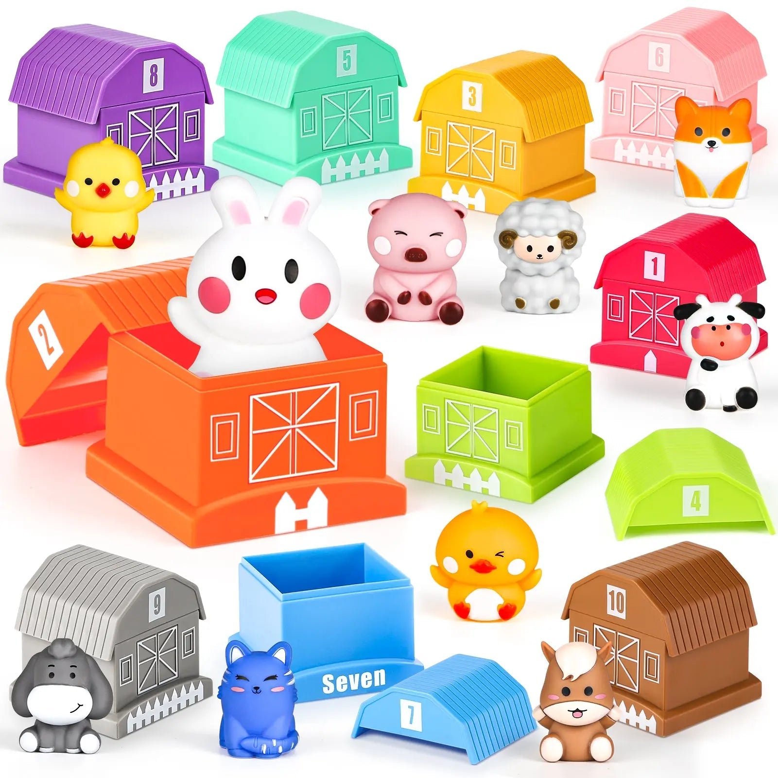 Farm Animal Stacking Toy with Finger Puppets for Toddlers 1-3