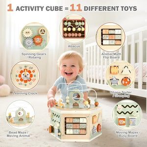 Wooden Activity Cube 11-in-1 Montessori Toys for 18M - 4YS