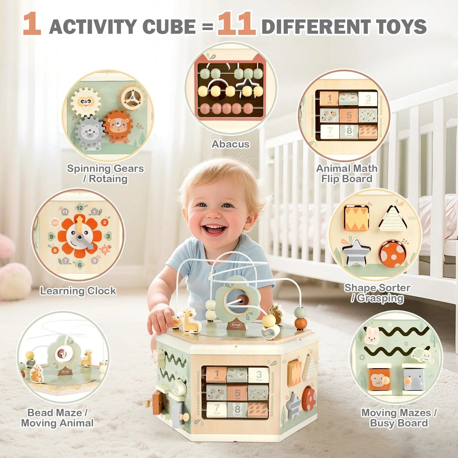 Wooden Activity Cube 11-in-1 Montessori Toys for 18M - 4YS