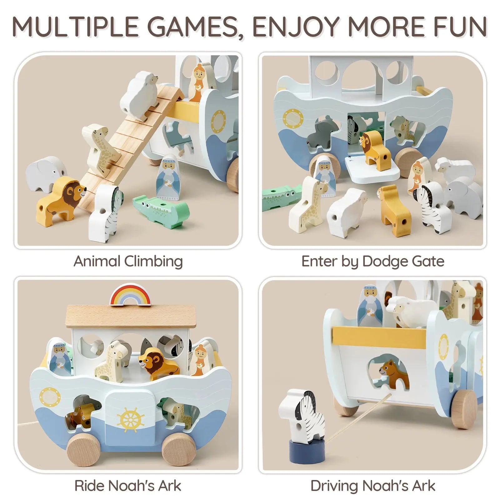 Wooden Noah's Ark Toy for Montessori Learning