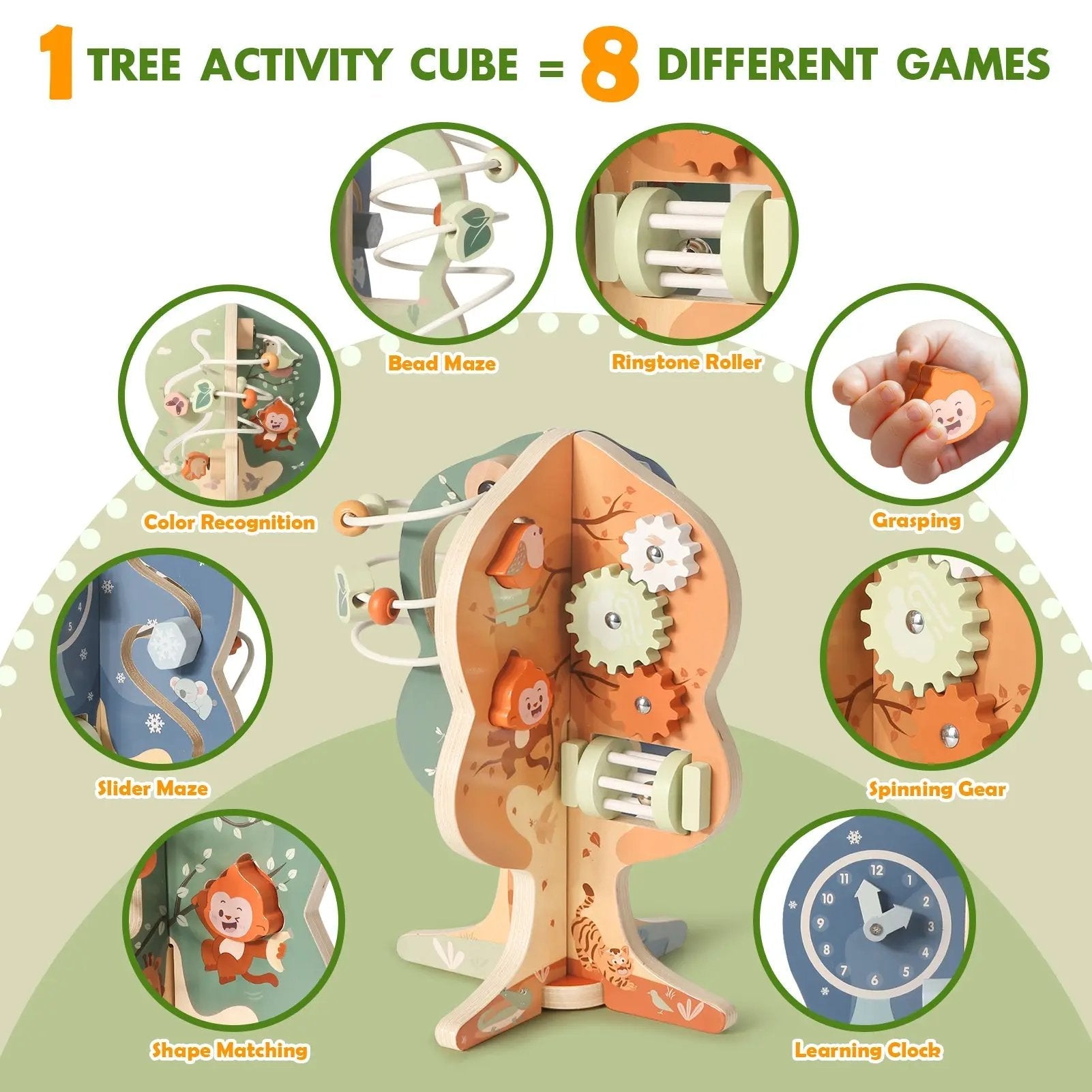 8-in-1 Wooden Activity Cube for 1-3 Year Olds