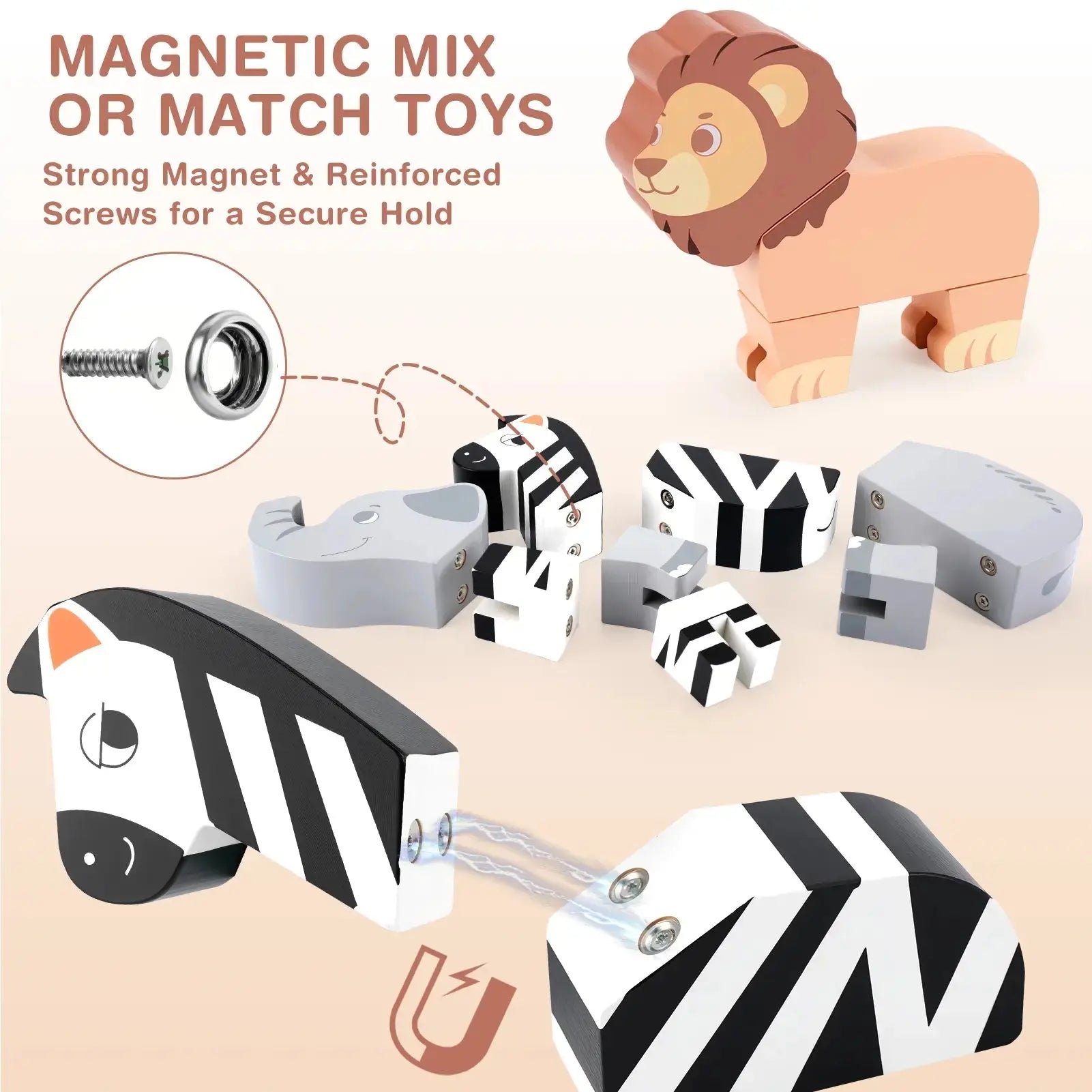 16PCS Magnetic Mix & Match Jungle Animals for Ages 1–5