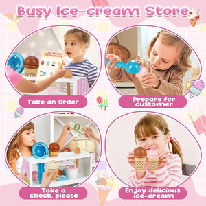 38 PCS Wooden Ice Cream Set Shop for Toddlers