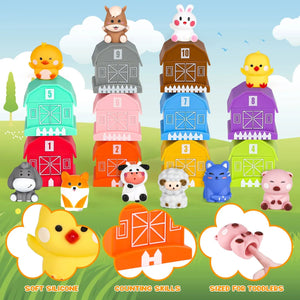 Farm Animal Stacking Toy with Finger Puppets for Toddlers 1-3