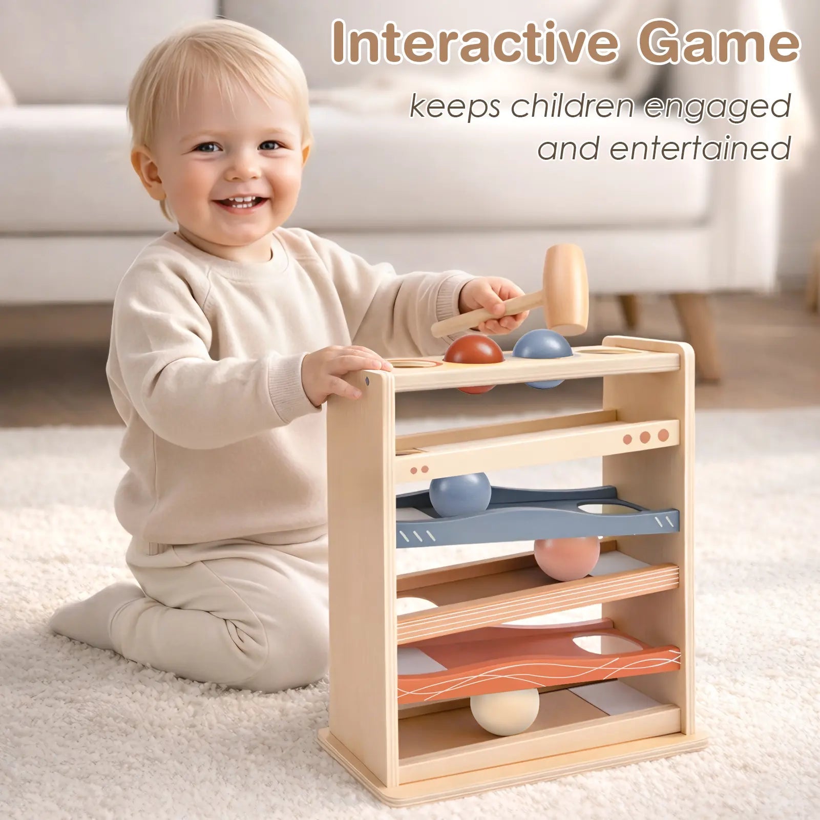 Wooden Rolling Ball Toy for 1–3 Year Olds