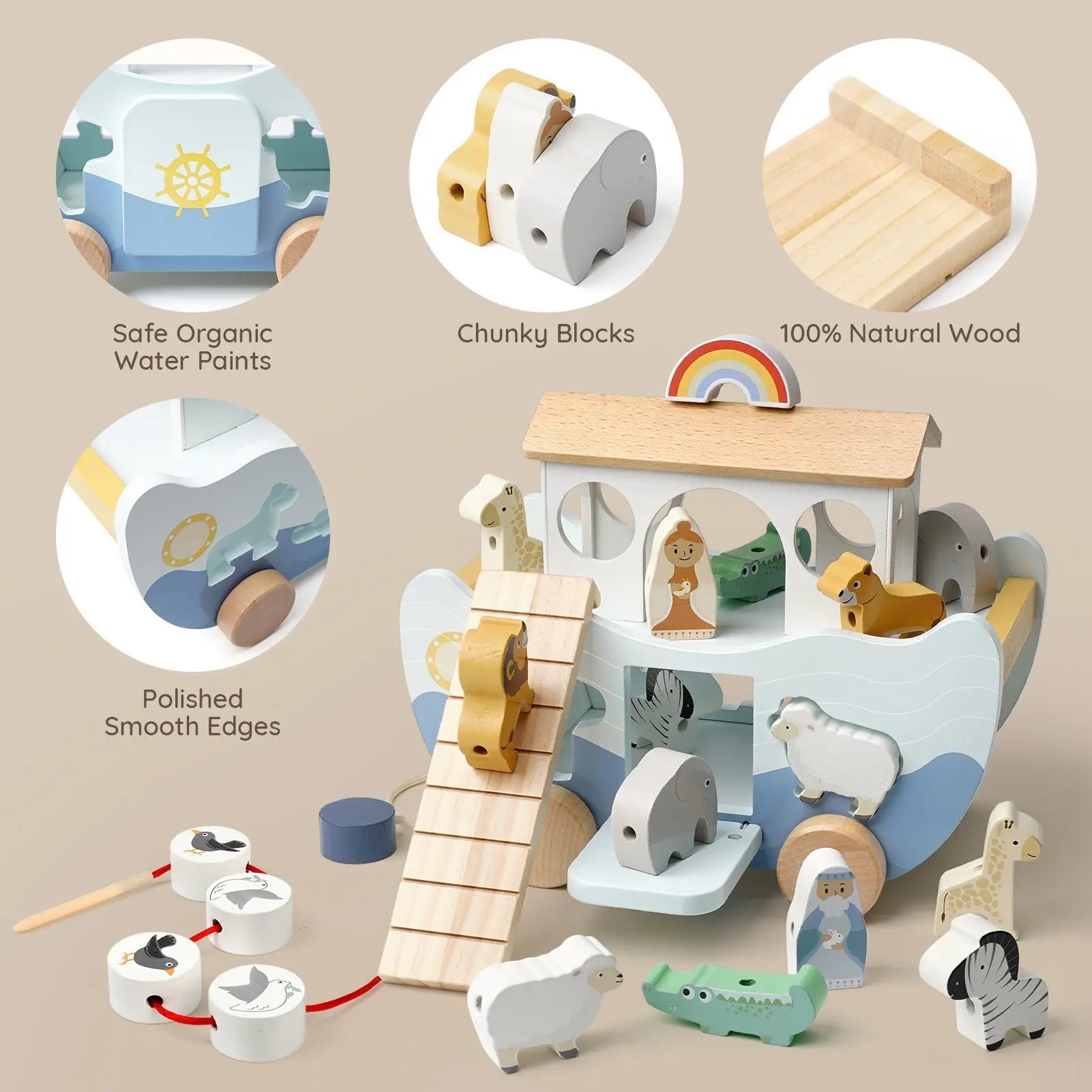 Wooden Noah's Ark Toy for Montessori Learning