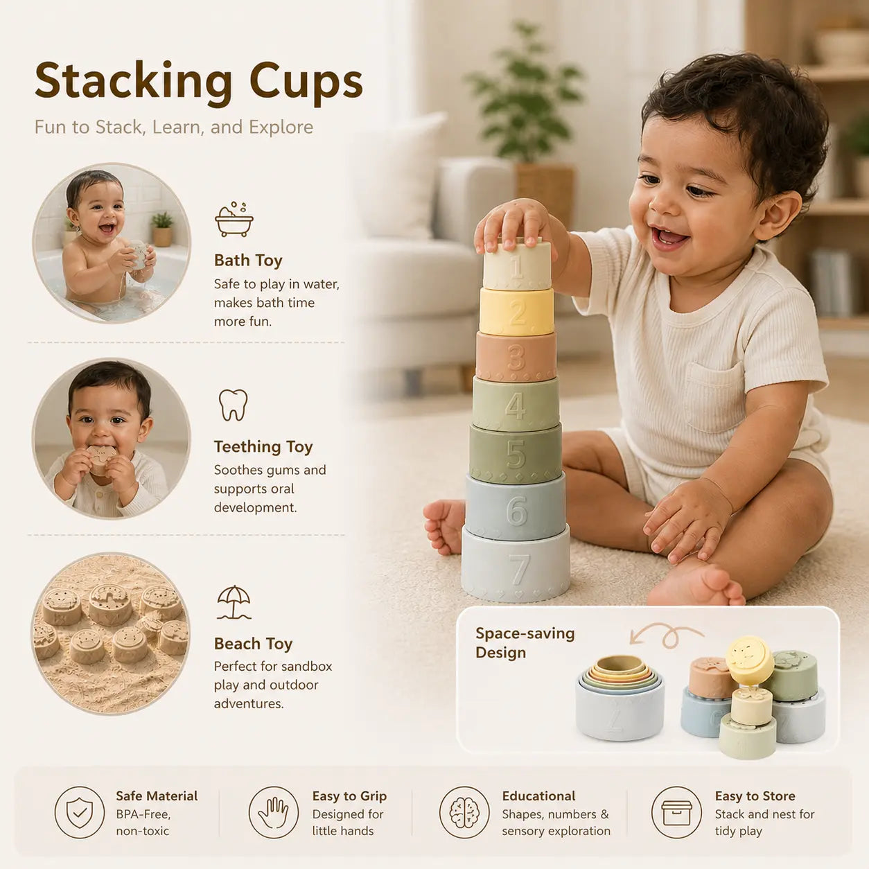 Silicone Sensory Montessori Baby Toy for Toddlers 6M - 2YS