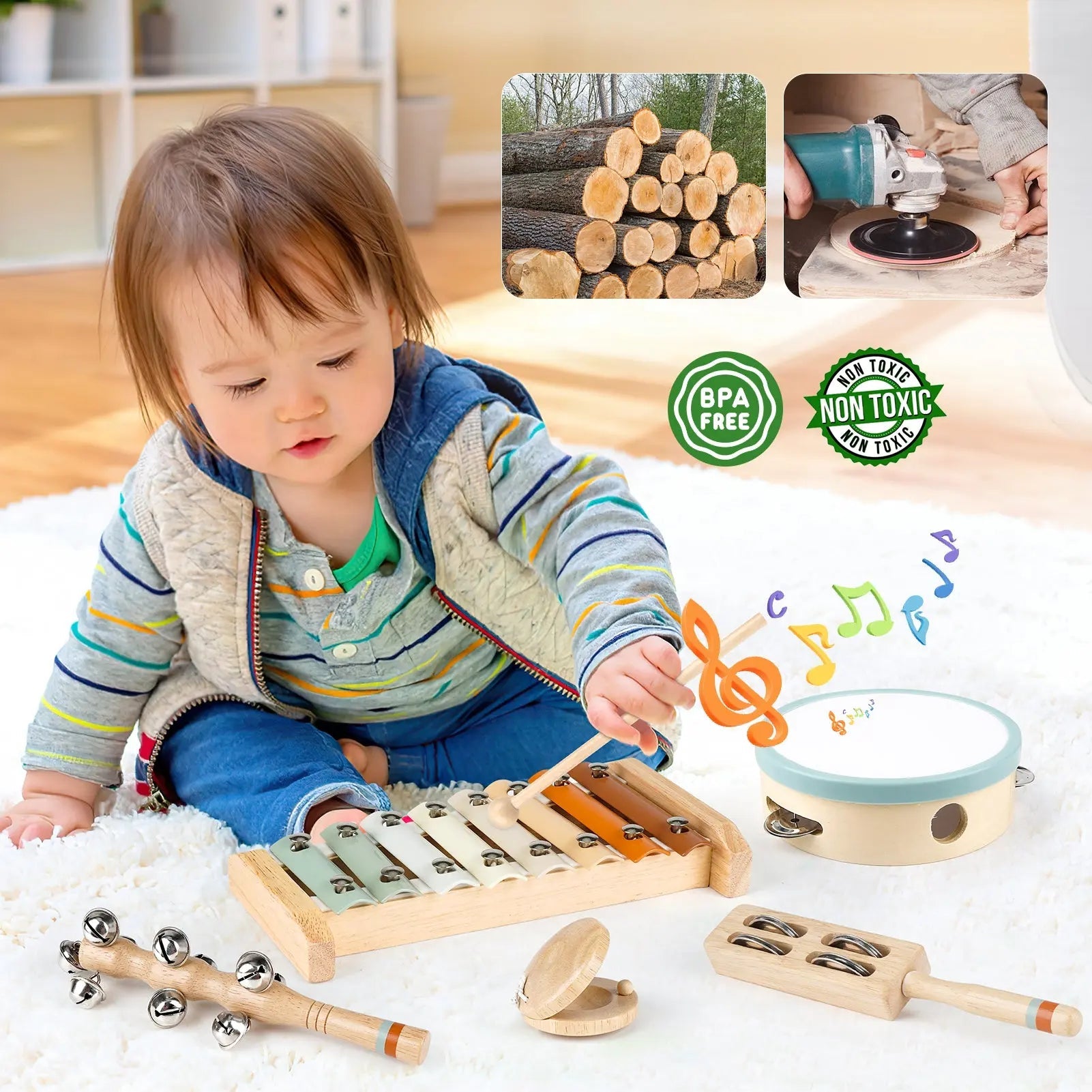 Wooden Musical Instruments Set for Toddlers