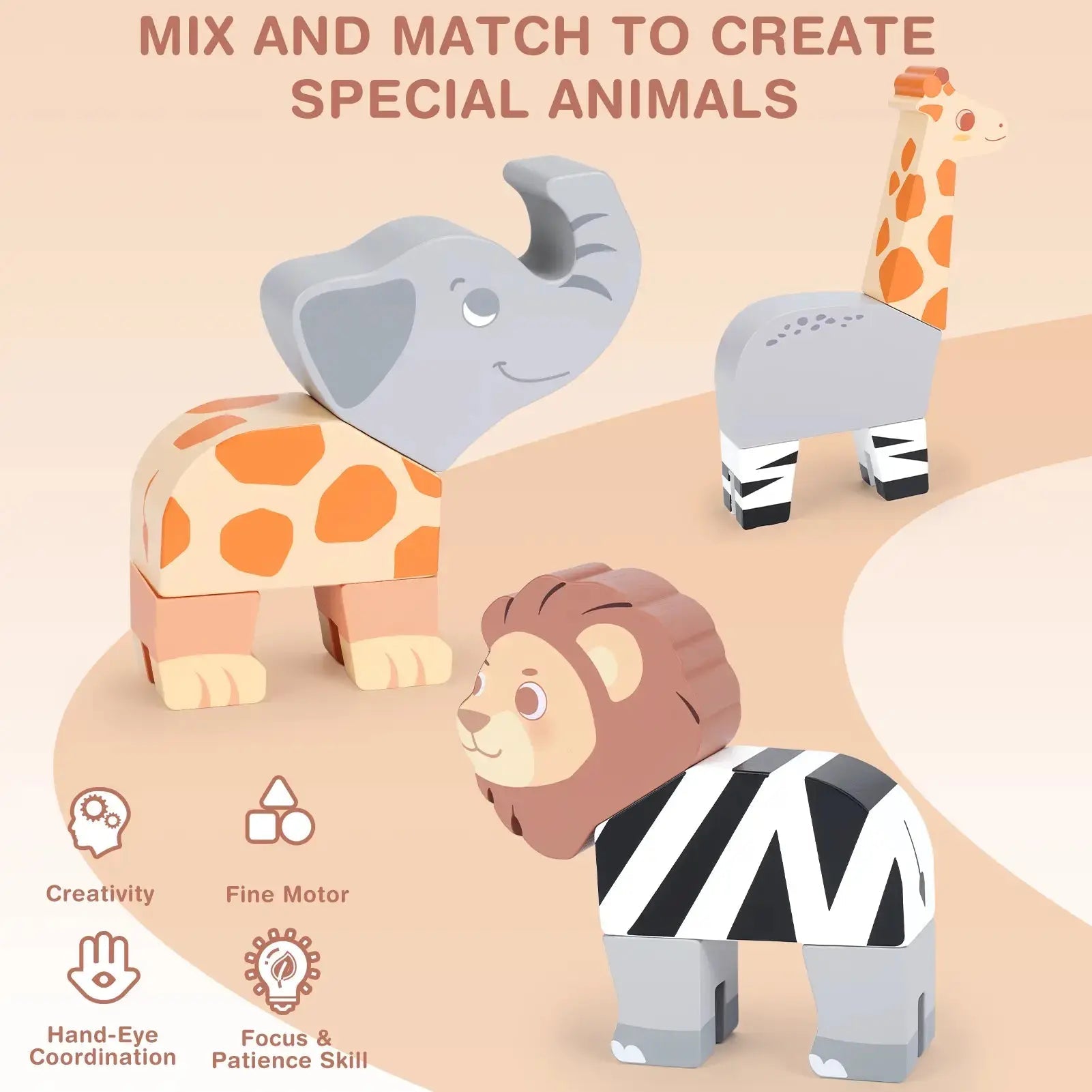 16PCS Magnetic Mix & Match Jungle Animals for Ages 1–5
