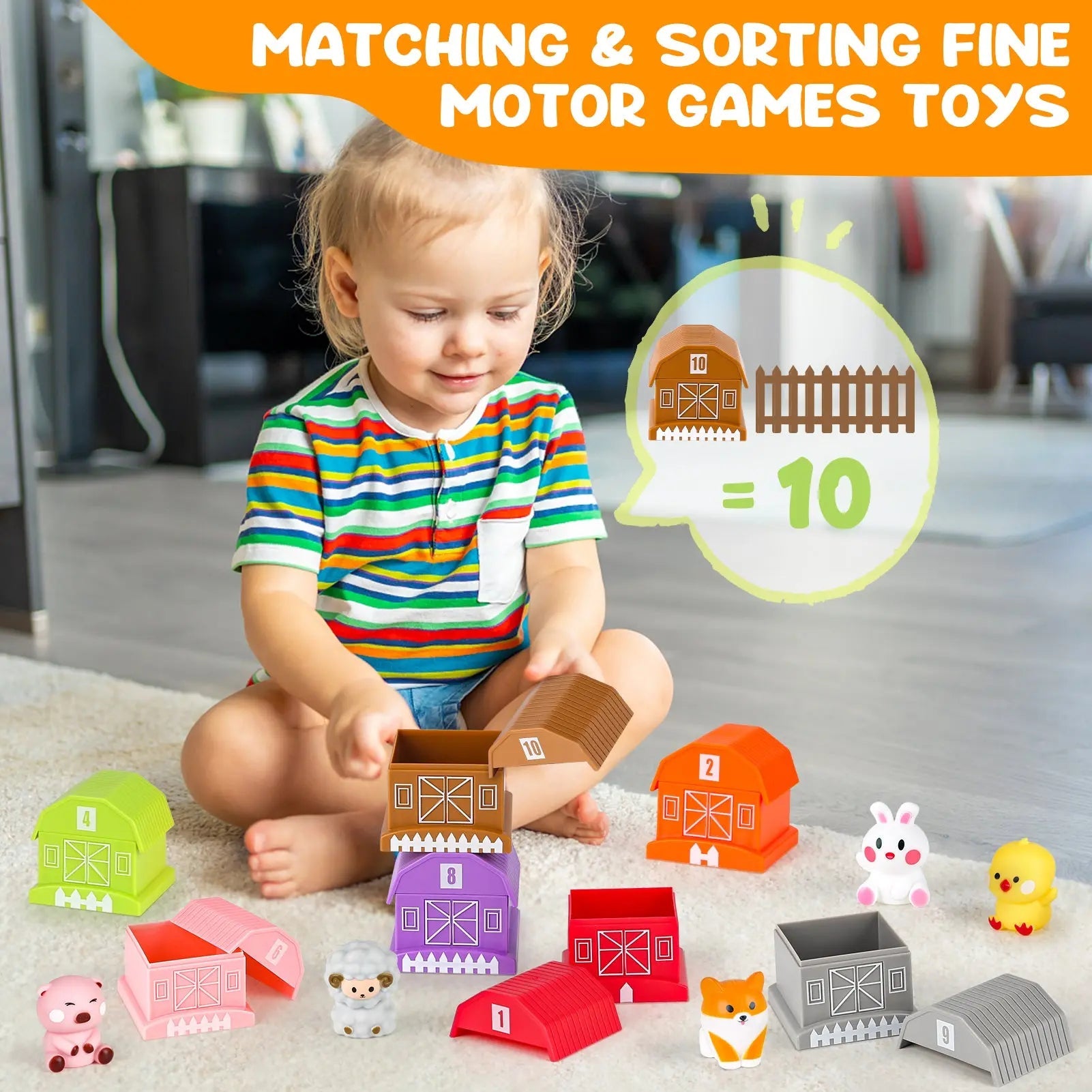 Farm Animal Stacking Toy with Finger Puppets for Toddlers 1-3