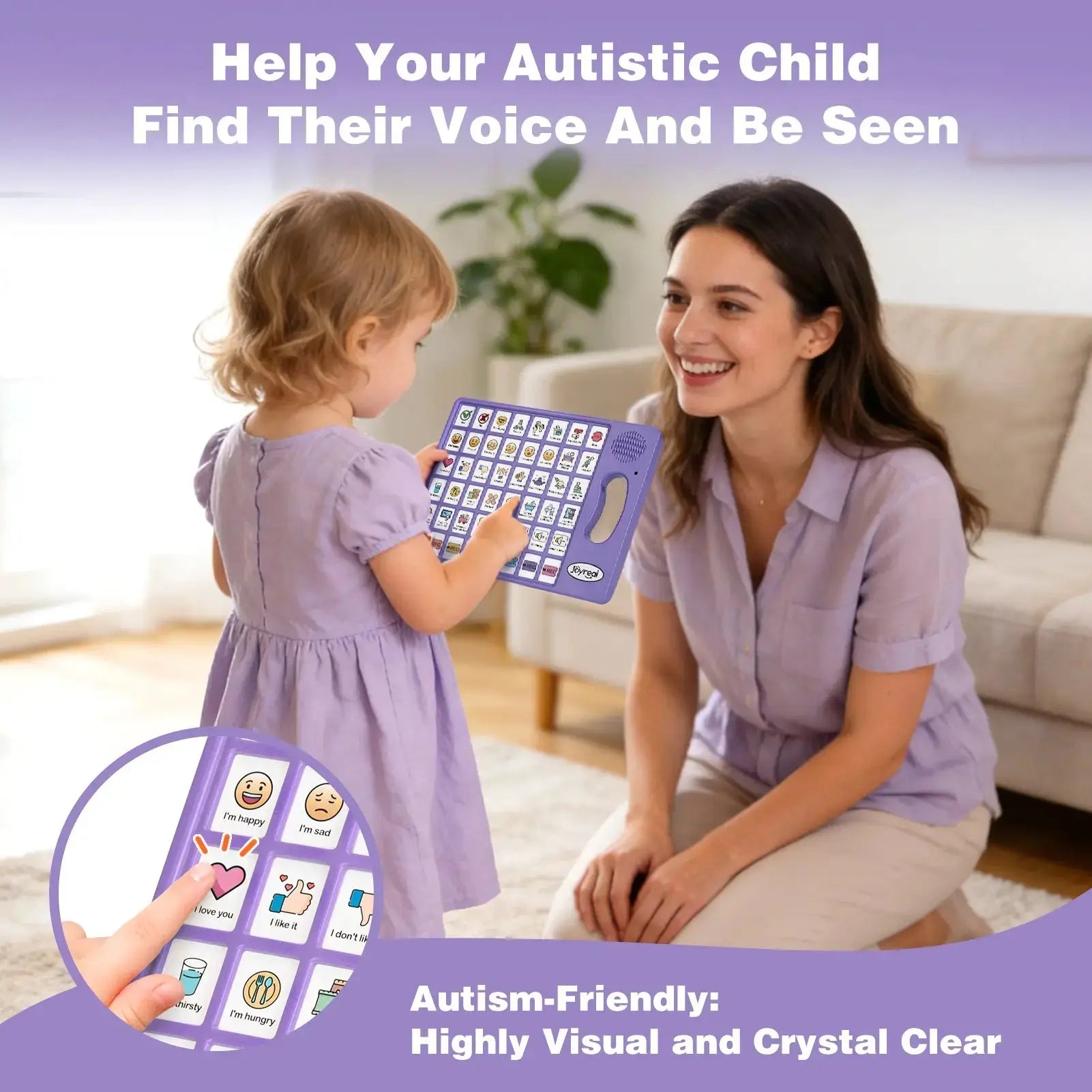 Plus AAC Communication Board for Language Learning (Purple)