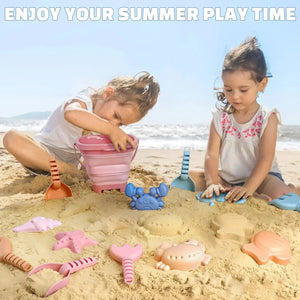 Portable Sand Play Kit with Foldable Buckets & Mesh Storage