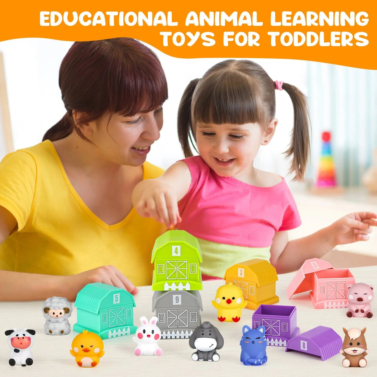 Farm Animal Stacking Toy with Finger Puppets for Toddlers 1-3