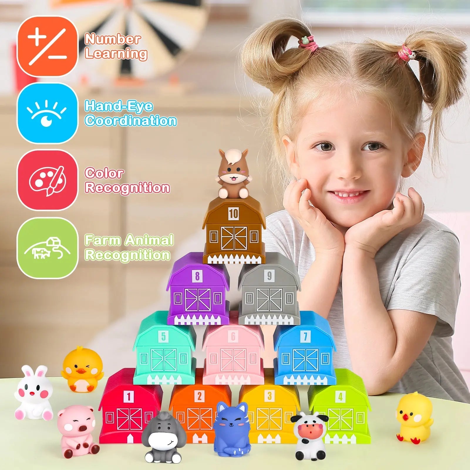 Farm Animal Stacking Toy with Finger Puppets for Toddlers 1-3