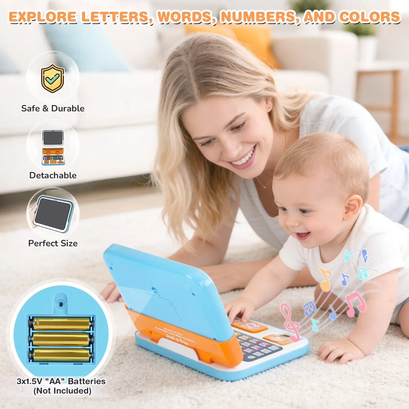 2-in-1 Speech Learning Laptop for Toddlers with Music & Sound