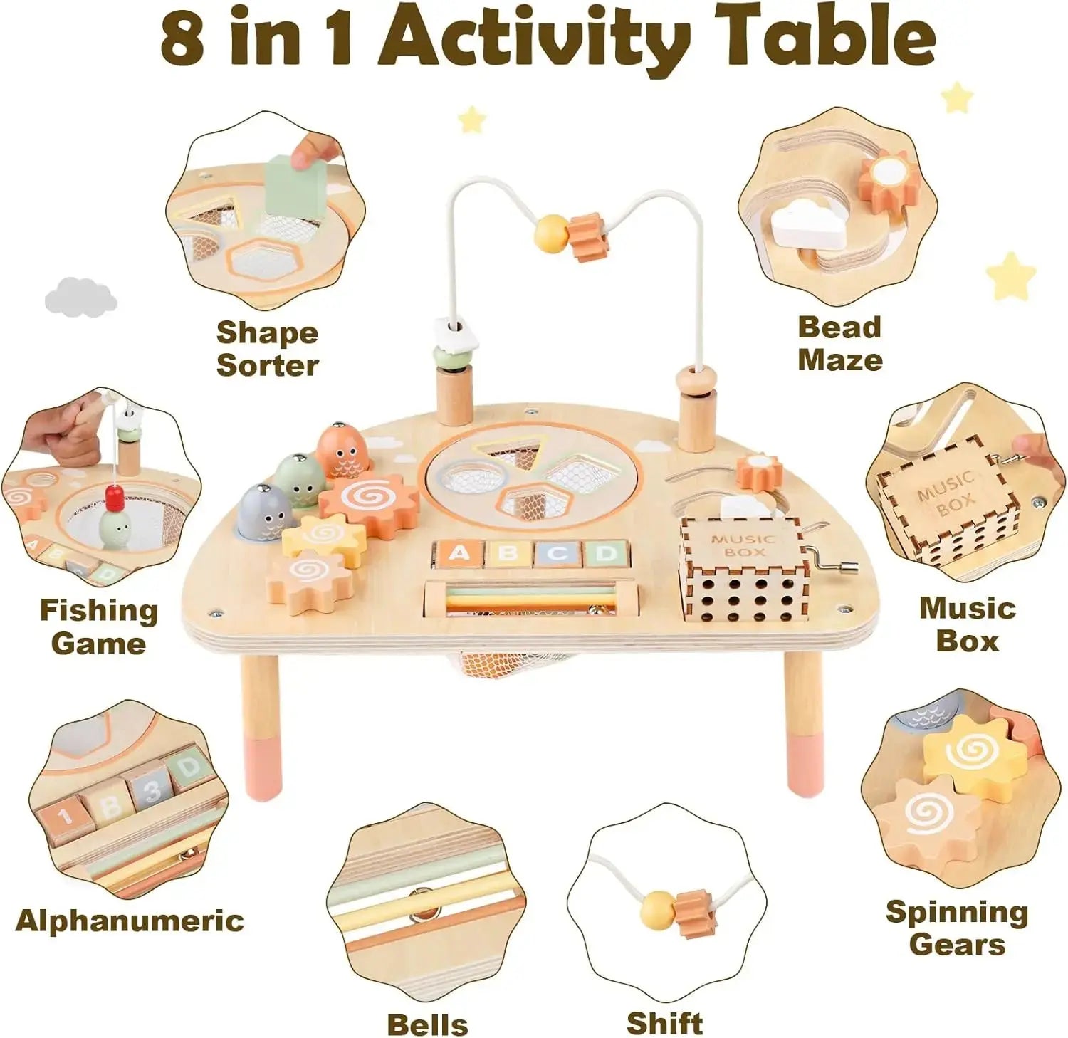 Montessori 8-in-1 Wooden Activity Table for Toddlers