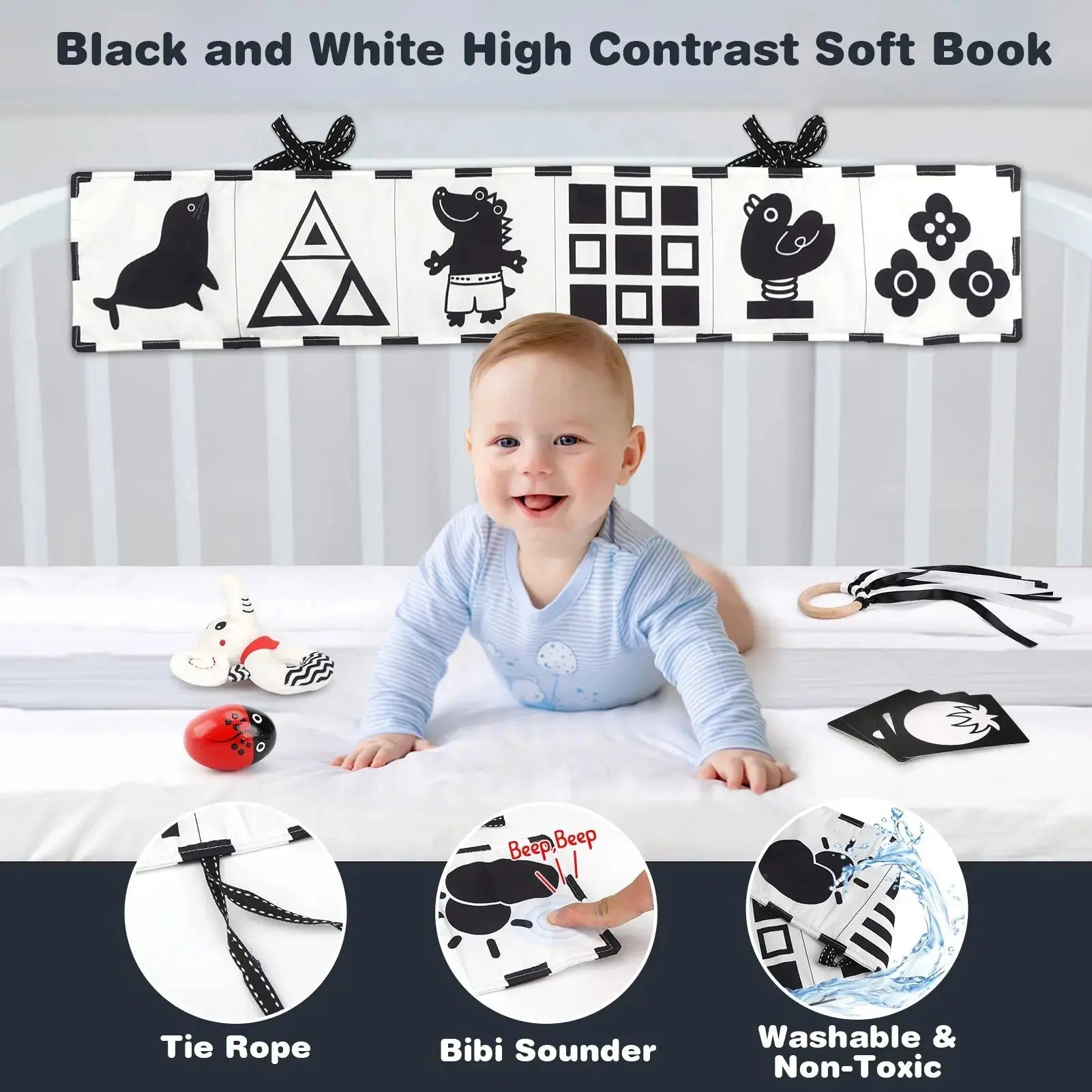 Black & White Sensory Toys for Newborns 0-6M
