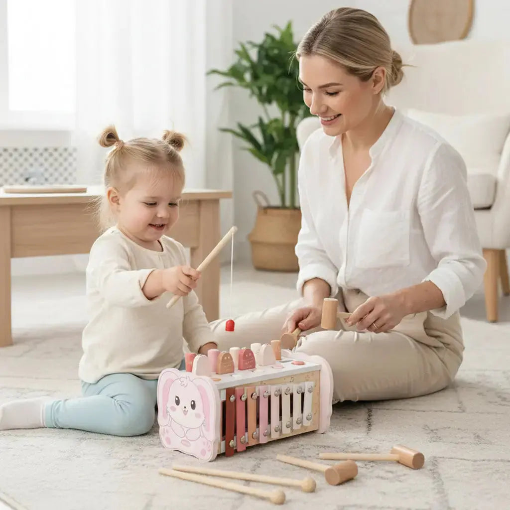 Wooden Hammering Pounding Toy with Xylophone & Fishing Game
