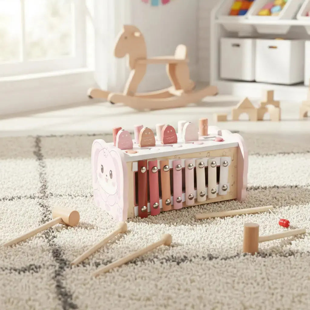Wooden Hammering Pounding Toy with Xylophone & Fishing Game