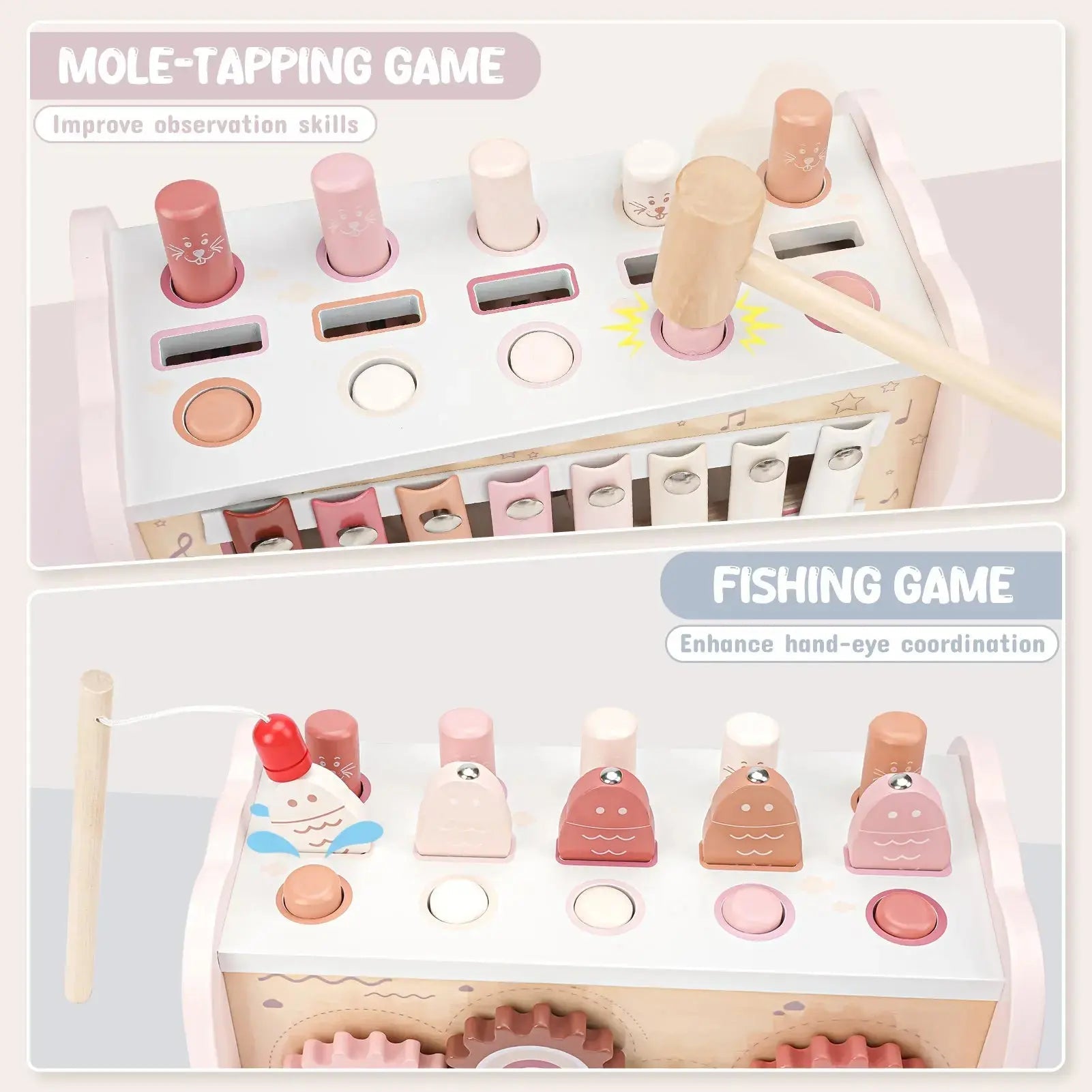 Wooden Hammering Pounding Toy with Xylophone & Fishing Game