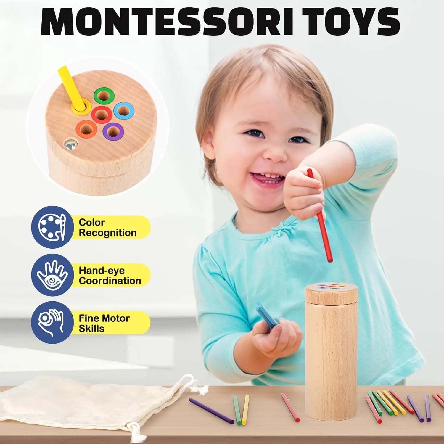 Wooden Color Sorting Toys for Preschool Kids