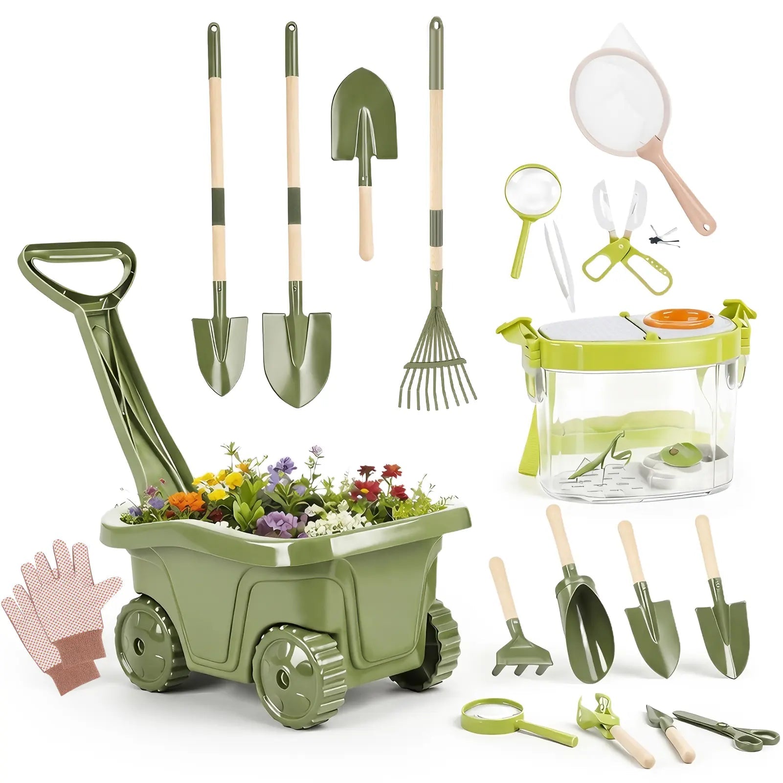 Kids Gardening & Bug Catcher Kit Wooden Planting Toys