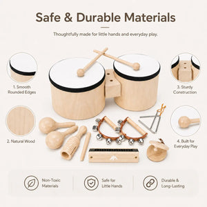Premium Wooden Kids Drum Set Montessori Musical Toys for Toddlers