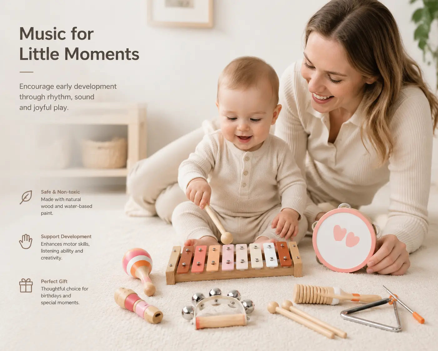 Little Rhythms - Wooden Musical Instruments Sound Exploration Kit for Toddlers