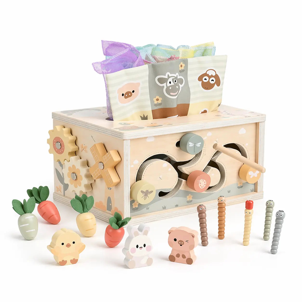 Activity Cube Montessori Tissue Box for 8M -3 Year Olds
