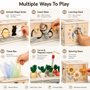 Activity Cube Montessori Tissue Box for 8M -3 Year Olds