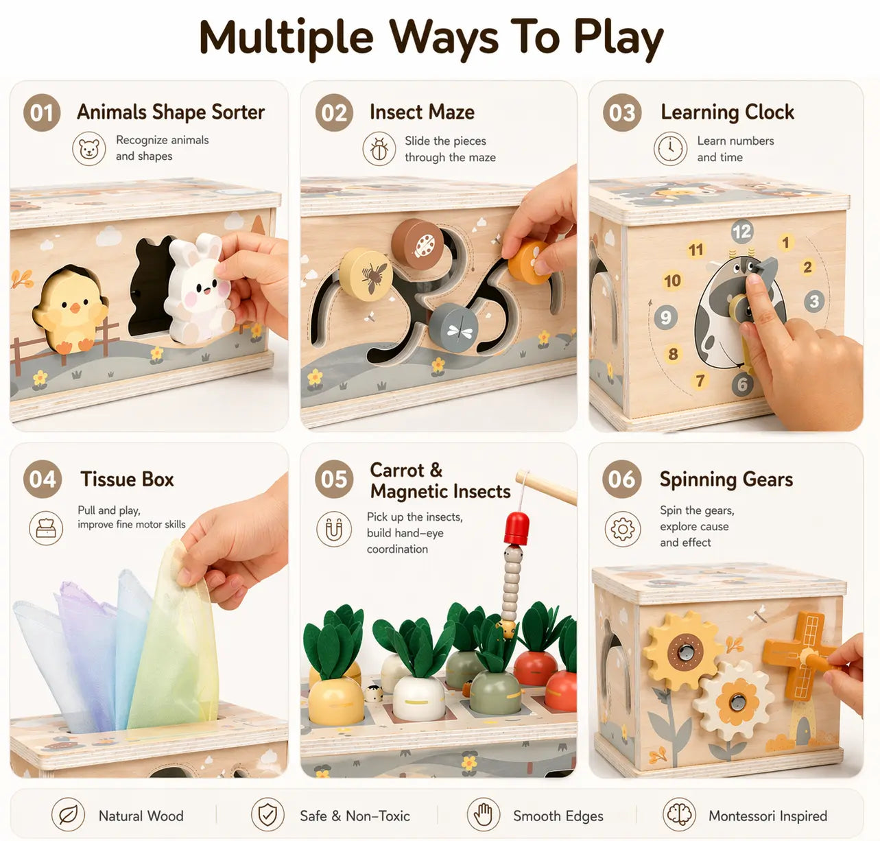 Activity Cube Montessori Tissue Box for 8M -3 Year Olds