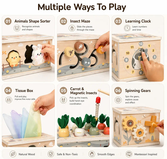 Activity Cube Montessori Tissue Box for 8M -3 Year Olds