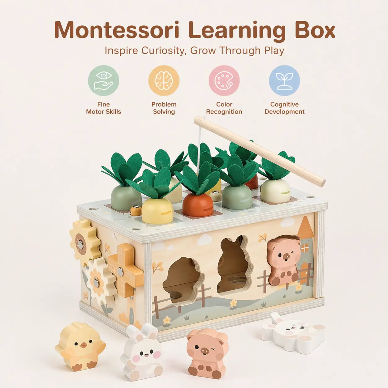 Activity Cube Montessori Tissue Box for 8M -3 Year Olds