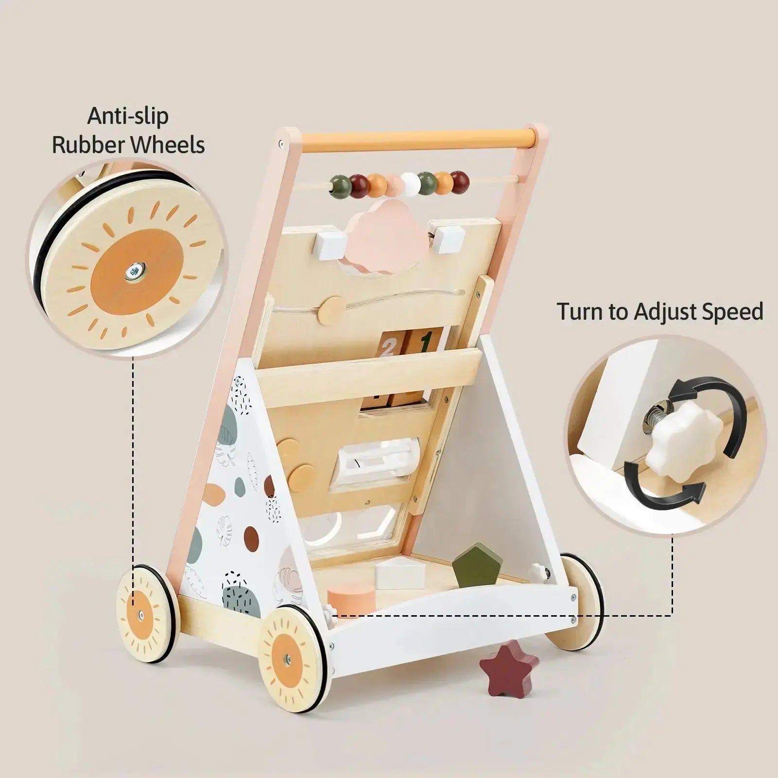 Adjustable Speed Wooden Baby Walker for Toddlers