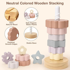 Wooden Spinning Stacking Toy for Toddlers