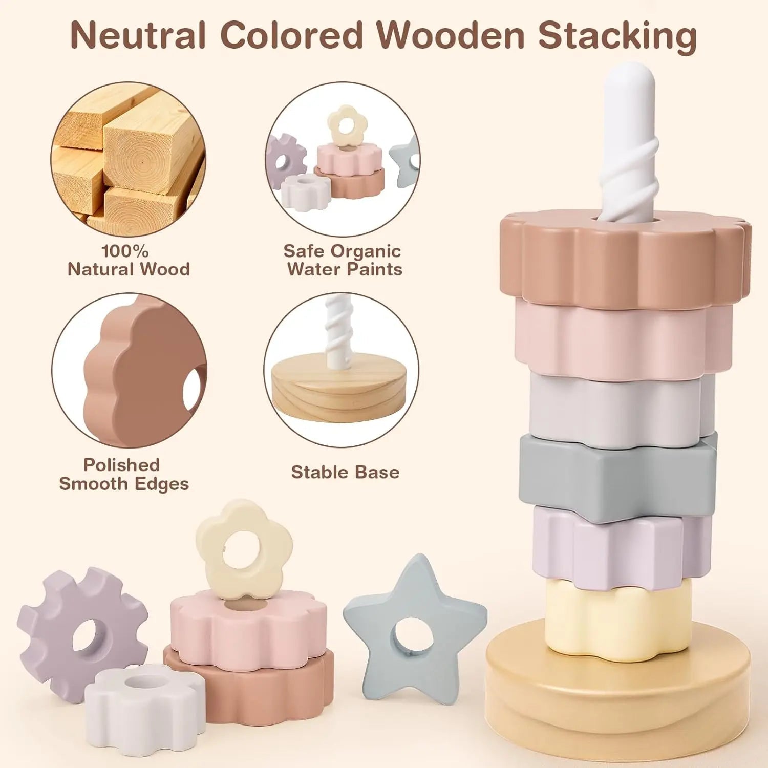 Wooden Spinning Stacking Toy for Toddlers
