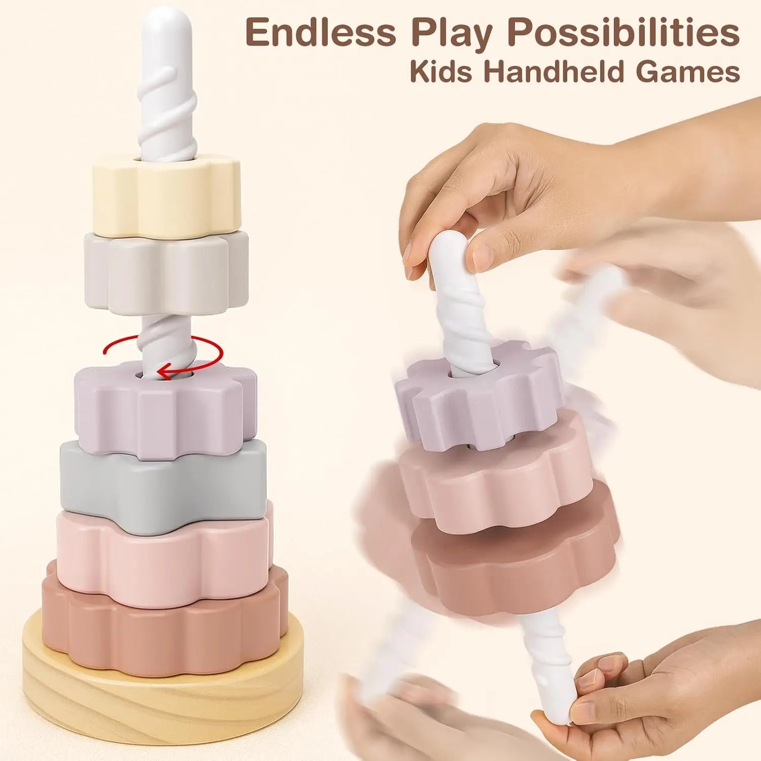Wooden Spinning Stacking Toy for Toddlers