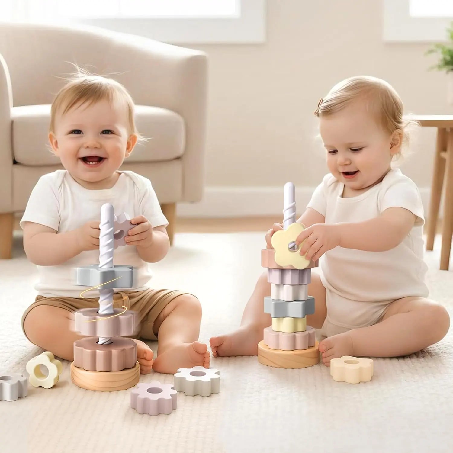 Wooden Spinning Stacking Toy for Toddlers