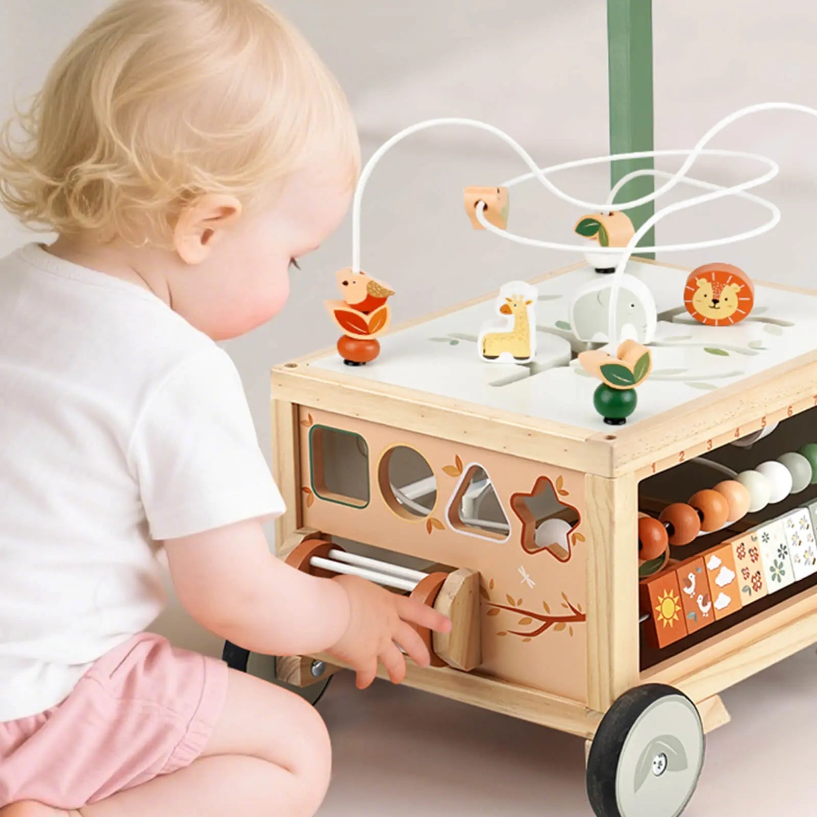 Adjustable Wooden Baby Push Walker for Toddlers