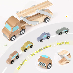 Wooden Car Transporter Toy with 4 Cars – Toddler Toy for 2-3 Year Olds