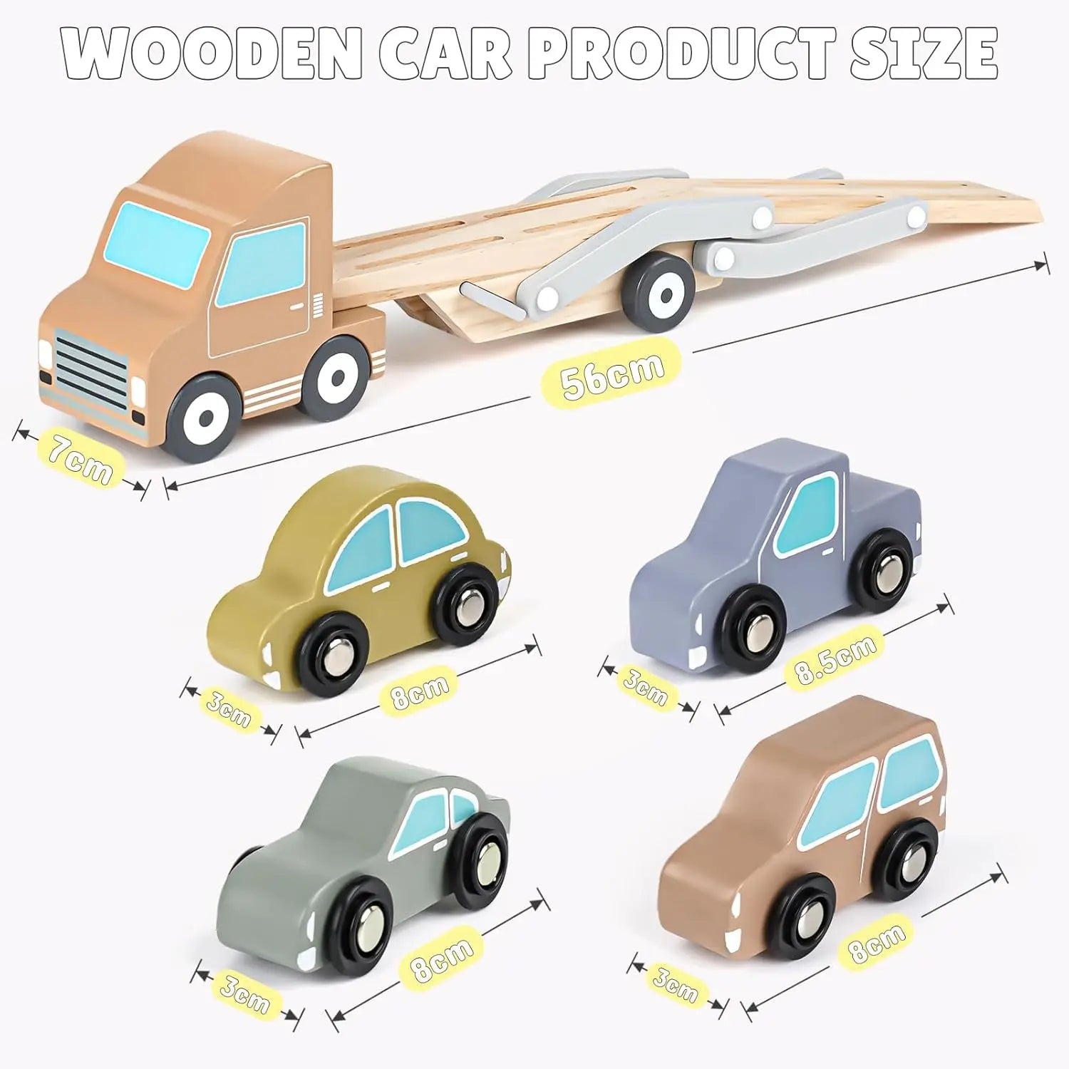 Wooden Car Transporter Toy with 4 Cars – Toddler Toy for 2-3 Year Olds