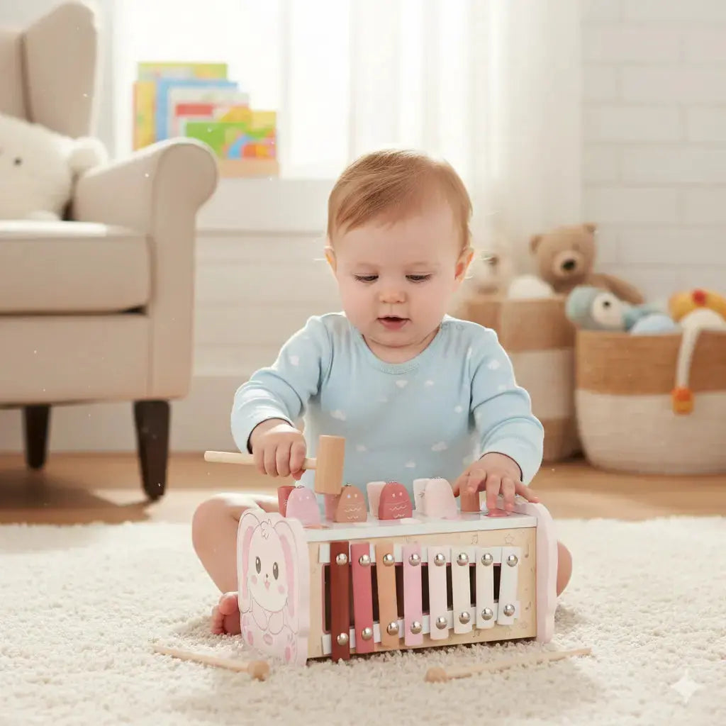 Wooden Hammering Pounding Toy with Xylophone & Fishing Game